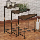 Bronwyn Metal and Wood Nesting Tables Dark Bronze Finish 28, 30.5 and 36 Inches Tall Set of 3 Touch of Class