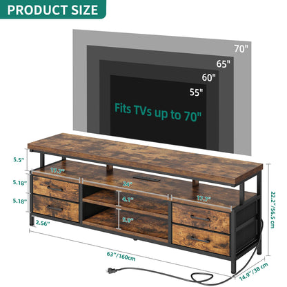 YITAHOME LED TV Stands for Living Room, TV Stand for 70/65 inch TV, Entertainment Center with Storage,LED TV Stand with 4 Fabric Drawers,Modern Industrial TV Console Cabinet,Retro Brown