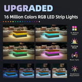 LED Coffee Table for Living Room, 2-Tier Modern Square Center Table with Music Sync Lights, High Gloss Surface, 30 3/4" x 30 3/4" (Rustic Brown+Black) Yeewe