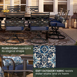 Hanover Montclair 11-Piece Patio Dining Set with 10 Swivel Rocker Chairs, Accent Lumbar Pillows and 84"x60" Steel Stamped Rectangular Table, Large Outdoor Patio Dining Set for 10, Navy Blue Hanover