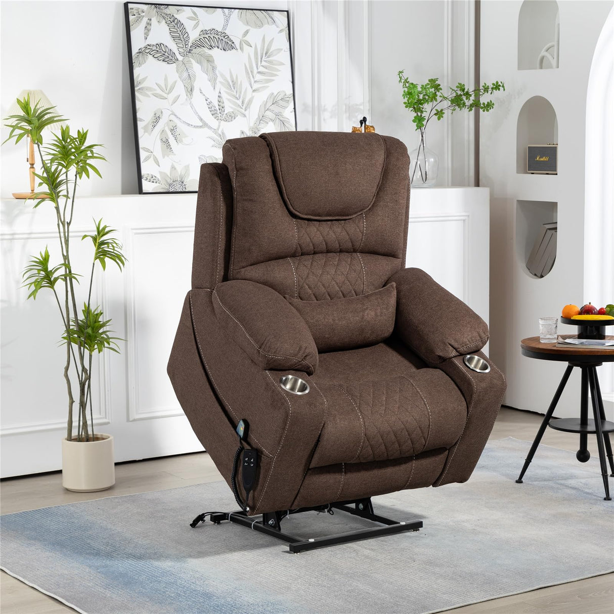 LITVZ 180 Degrees Lay Flat Lift Recliner Chair with Heat and Massage, Dual Motor Infinite Position Electric Power Lift Recliners for Elderly, Big Man Up to 400 LBS, Seniors, White LITVZ