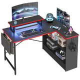 Bestier Small L Shaped Gaming Desk with LED Lights, 42 Inch Computer Desk with Monitor Stand, Open Storage Cabinet & Side Storage Bag, Corner Desk with Hooks for Bedroom Home Office Bestier