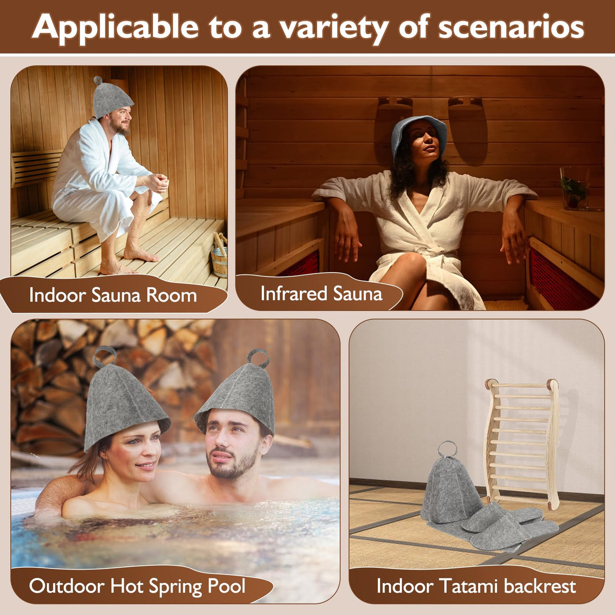 Sauna Backrest Sauna Accessories Wooden Slip-Resistant Non-Toxic Comfortable S-Shape Design Sauna Chair - Sauna Accessories with Felt Sauna Hat, Seat Pad and Slippers for Any Barrel or Infrared Sauna Ziimaikery