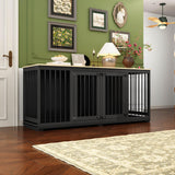DAWNSPACES Dog Crate Furniture 71" Heavy Duty Wooden Large Dog Kennel with Removable Divider & 2 Trays, Indoor Furniture Style Dog Crate House with Double Rooms for Large Medium Small Dogs, Black DAWNSPACES