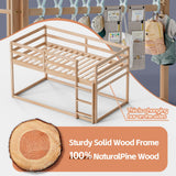 TOLEAD Low Bunk Bed Twin Over Twin, Floor Bunk Bed with Ladder, Twin Bunk Bed with Full Guardrails, Wooden Bunk Bed for Juniors, Boys, Girls, Kids, Bedrooms (Natural) TOLEAD