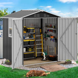 DWVO 6x4ft Metal Outdoor Storage Shed with Window, Lockable Tool Storage Sheds, Steel Garden Sheds with Sloped Roof for Backyard, Patio, Garage, Lawn, Gray + White DWVO