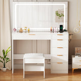 ANWBROAD 39.4" Makeup Vanity Desk with Glass Top & Power Outlet for Girls Women White Modern UBDT79W ANWBROAD