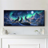 VAIIEYO Large Diamond Art Kits for Adults Wolf, Diamond Art Animal Aurora Moonlight, Large Diamond Painting Kits Full Drill Round Rhinestone Craft Canvas for Home Wall Decor Gift 12x31 inch VAIIEYO
