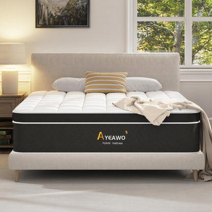 Ayeawo Full Size Mattress, 12 Inch Full Bed Mattress in a Box, Hybrid Mattress Full Size with Memory Foam and Individual Support Spring, Pressure Relief and Motion Isolation, Breathable & Cooling Feel