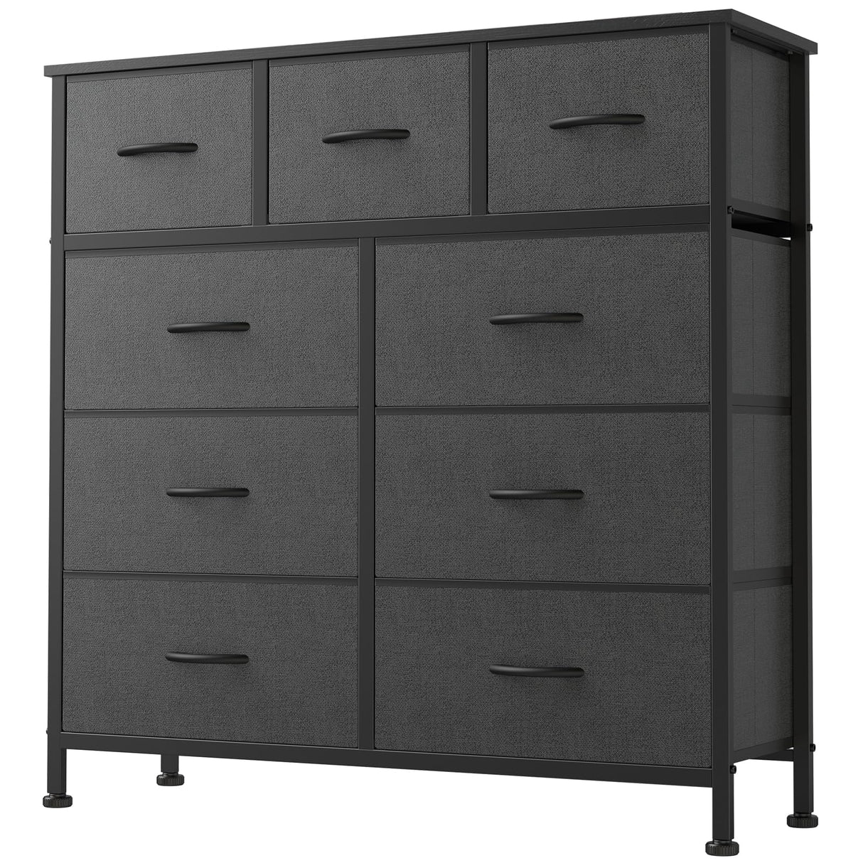DUMOS 9 Drawer Dresser, Fabric Storage Organizer with Sturdy Metal Frame and Wooden Top, Modern Chest of Drawers for Bedroom Closet Entryway,Grey DUMOS
