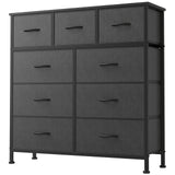 DUMOS 9 Drawer Dresser, Fabric Storage Organizer with Sturdy Metal Frame and Wooden Top, Modern Chest of Drawers for Bedroom Closet Entryway,Grey DUMOS
