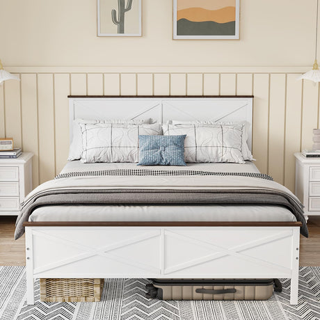 VOPEAK Farmhouse Full Bed Frame with Headboard and Footboard, Bed Frame Full Size Metal Platform with Under Bed Storage, Noise Free, No Box Spring Needed, Easy to Install, Sturdy & Stable, White VOPEAK