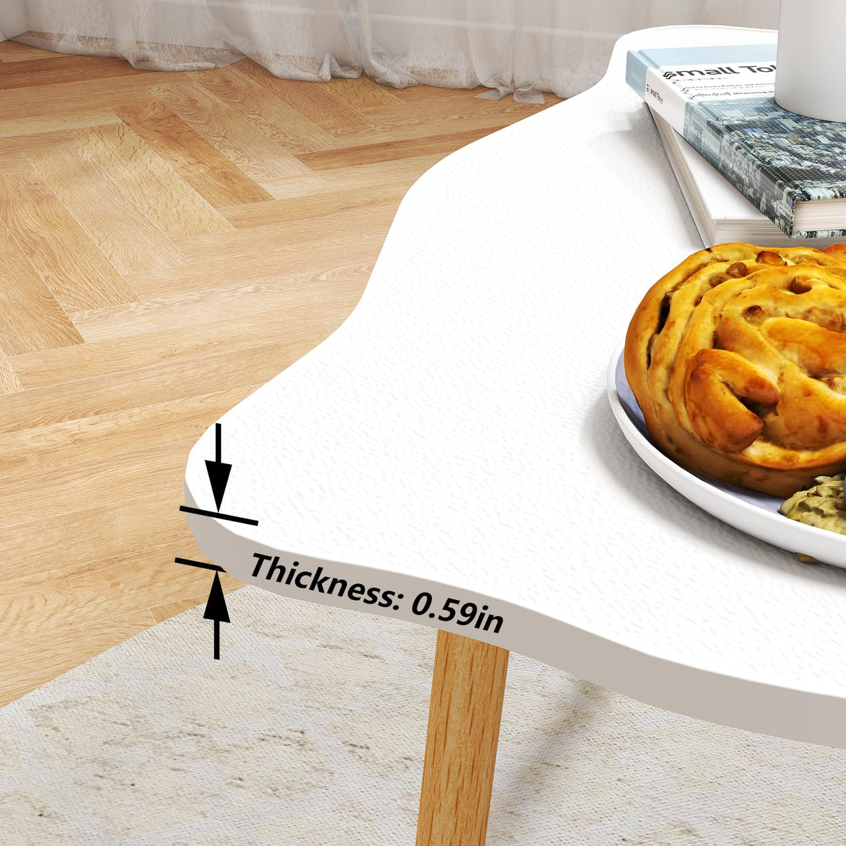 Funecy Cookie Coffee Table Low Table with 4 Solid Wood Sturdy Legs, Floor Table Desk for Sitting on The Floor, Storage and Living Room Furniture (White) Funecy