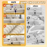 MAKIAAP 114" Corduroy Sectional Modular Couch with Bluetooth Speakers, L Shaped Couches Comfy Deep Sofa with Console, USB Charger, Cup Holders, Storage, Ottoman for Living Room (Beige, 114in) MAKIAAP