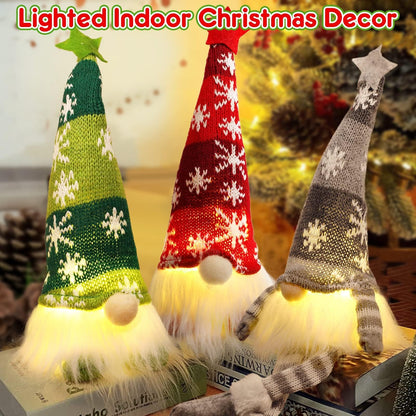 HINZER 6 Pack Gnomes Christmas Decorations 13.7" Lighted Swedish Tomte Xmas Gnome Plush Elf Doll Scandinavian Santa Christmas Ornaments Holiday Indoor Home Tabletop Decorations Gifts, Red Green Gray