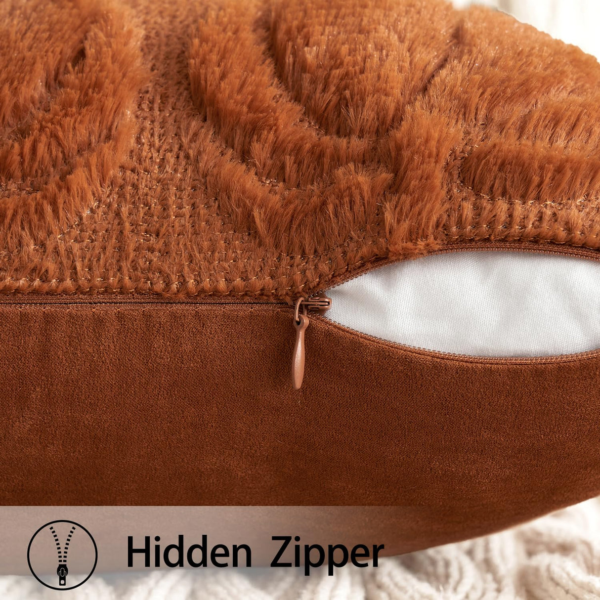 MIULEE Fall Throw Pillow Covers 18x18 Set of 2 Autumn Decorations Dark Rust Pumpkin Accent Pillowcase for Outdoor Porch Sofa Couch Bed Living Room Plush Faux Fur Halloween Farmhouse Home Decor MIULEE