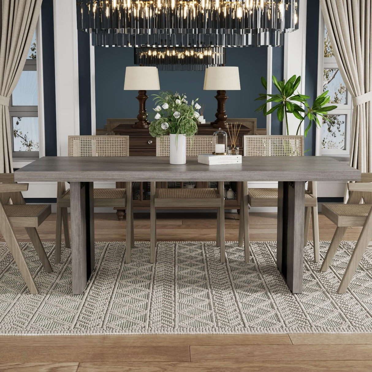 Gyfimoie 71" Large Dining Table, Rustic Farmhouse Dinner Table for 6 to 8 People, Rectangular Thick Kitchen Table with Heavy Duty Legs for Dining Room (Rustic Gray) Gyfimoie