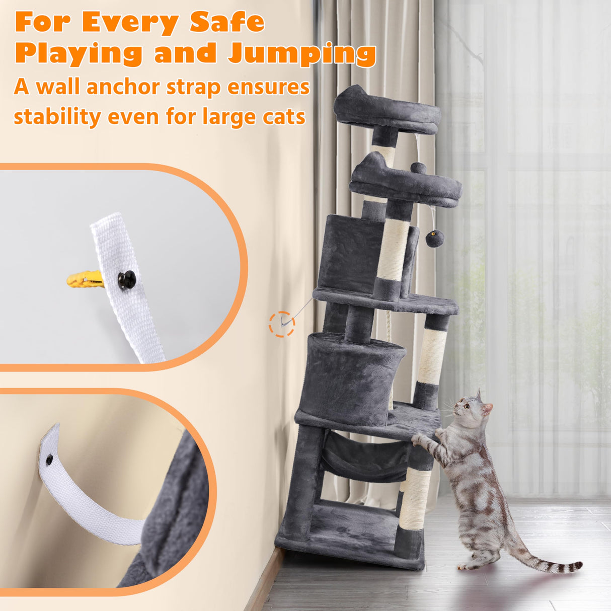 Yaheetech 62.2inches Cat Tree Cat Tower Cat Condo with Platform & Hammock, Scratching Posts for Kittens Pet Play House with Plush Perch for Indoor Activity Relaxing Yaheetech