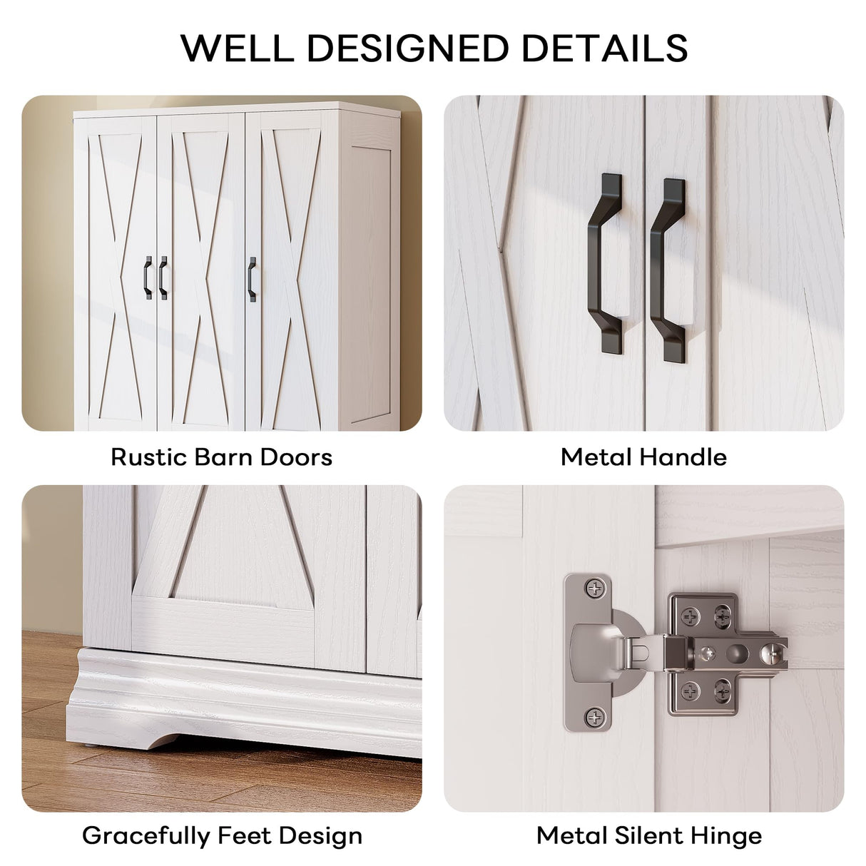 LIKIMIO Wardrobe Closet with 5 Cabinet Doors and 3 Drawers, Large-Capacity Deep Armoire for Bedroom with 3 Side Hooks, Hanging Rod and Anti - tip Kit, White LIKIMIO