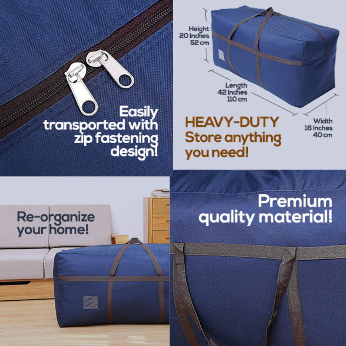 2 Pack Blue Large Duffel Bag for Traveling - Heavy-Duty 600D Polyester, Waterproof with Reinforced Handles, Holds 100 lbs - Premium Quality Duffle Bag Perfect for Travel & Storage - 42" x 16" x 20" In BETTERLINE