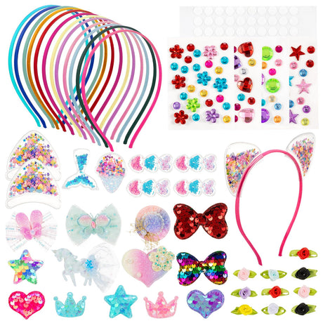 OZENT Headband Making Kit for Girls, Make Your Own Fashion Headbands with Gem Stickers Glitter Bows and More, Enjoy DIY Headband Bundle OZENT