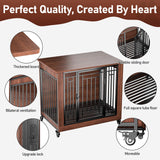 Dog Crate Furniture, 32" Dog Kennel Furniture, Small Dog Kennel Indoor, Dog Crates for Small Dogs, Wooden Dog Crate with Wheels, Tray, Feeding Window Ageroul