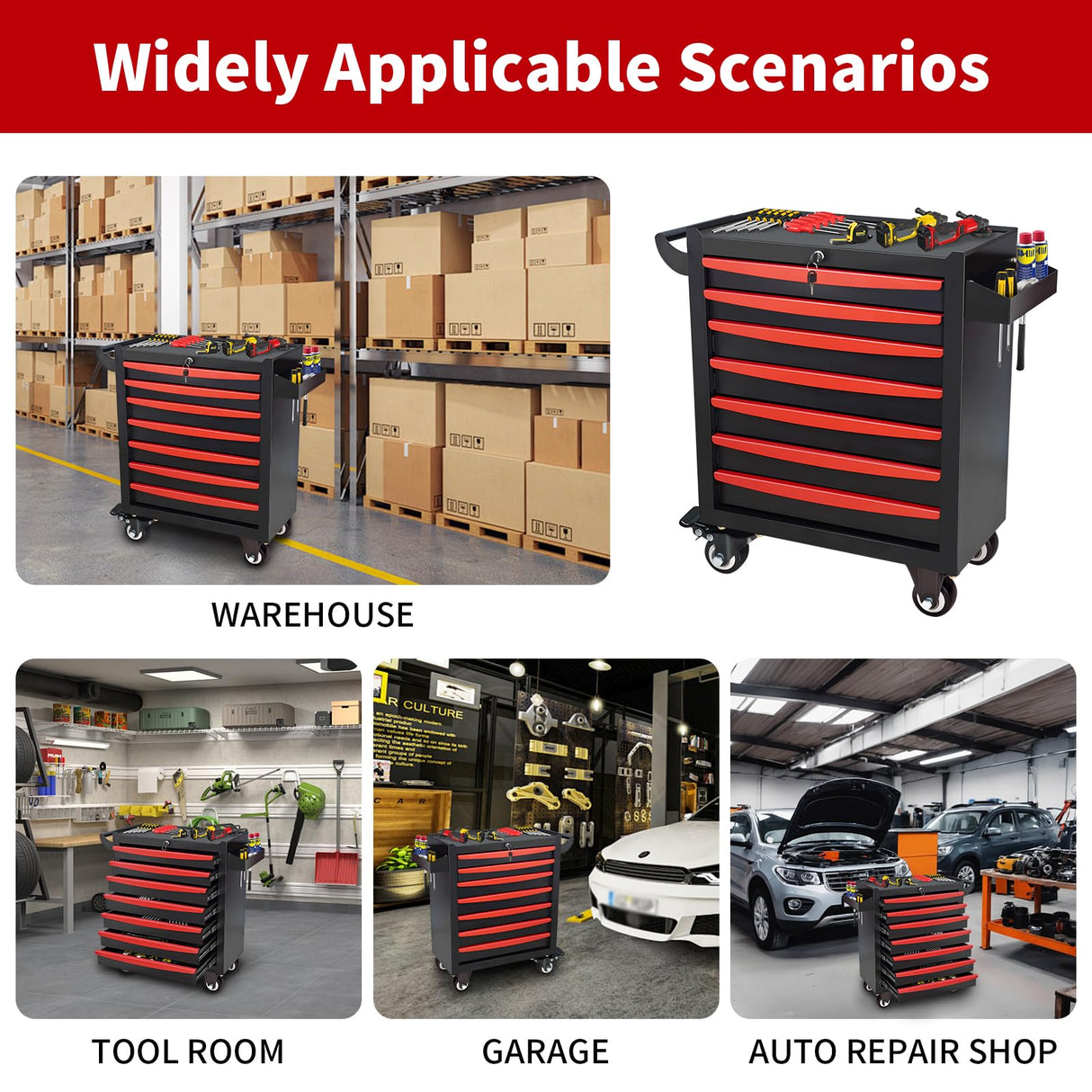 Barphygo 7-Drawer Rolling Tool Chest, Metal Tool Box with Wheels & Lock Garage Storage Cabinets Tool Cart Toolbox Organization Workbench for Workshop, Warehouse & Repair Shop Barphygo