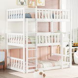 Bellemave Solid Wood Triple Bunk Bed for 3 Kids,Twin Over Twin Over Twin Triple Bunk Bed with Two Built-in Ladders,Detachable,White Bellemave