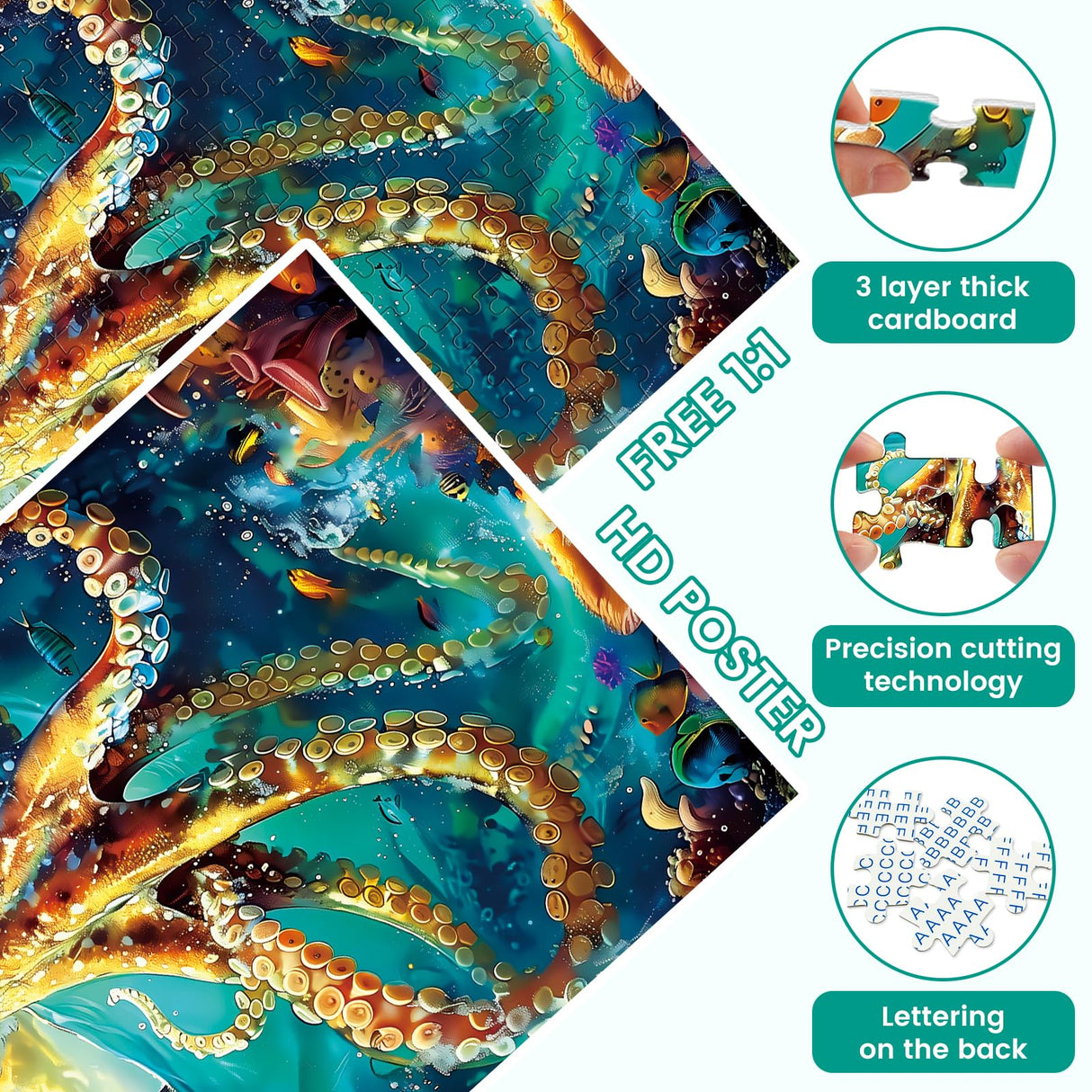 300 Piece Puzzle for Adults, Jigsaw Puzzle, Ocean Sailboat Octopus Jigsaw Puzzles, Funny Family Game and Learn About The Beauty of The Ocean, Friends Family Activity Game Nights Gifts, 20.5x15 in VOLUVOLU