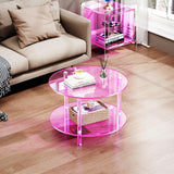 solaround Acrylic Coffee Table, Small Round Modern Coffee Table for Living Room, Pink solaround