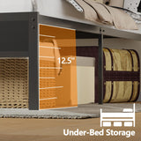 Furnulem Twin Bed Frames with Charging Station and LED Lights, Twin Size Platform Bed with Metal Slats, Wood Headboard with 2-Tier Storage Shelves, No Box Spring Needed, Black Oak Furnulem