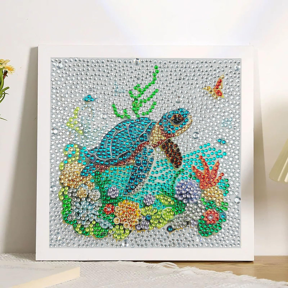5D Sea Turtle Diamond Painting Kits for Kids Beginners with Wooden Frame,Full Round Drill Cute Turtle Diamond Art Kits for Children Girls Boys Ages 8-12,DIY Kid Big Gem Art,Home Wall Decor 6x6 Inch CHWGLFGG