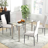 Tangkula 5 PCS Dining Table Set, Modern Tempered Glass Top and PVC Leather Chair w/4 Chairs, Dining Room Kitchen Furniture (White and Silver) Tangkula