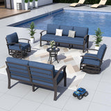 ALAULM Aluminum Patio Furniture Set with 2 Swivel Chairs 7-seat Metal Outdoor Furniture Patio Sectional Sofas Patio Conversation Set w/5.1" Cushions for Patio, Backyard, Poolside-Dark Blue ALAULM