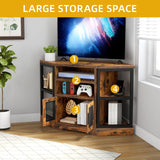 DWVO Farmhouse Corner TV Stand for Living Room, TV Stand for 55 Inch TV, Entertainment Center with Storage and Power Outlet, TV Console Cabinet, Rustic Brown DWVO