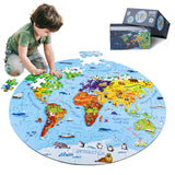 DIGOBAY World Map Jigsaw Puzzle for Kids 4-8, 70 Piece Large Round Floor Puzzles for Kids Ages Toddler Puzzle Globe Geography Games Educational Toys Birthday for Children DIGOBAY