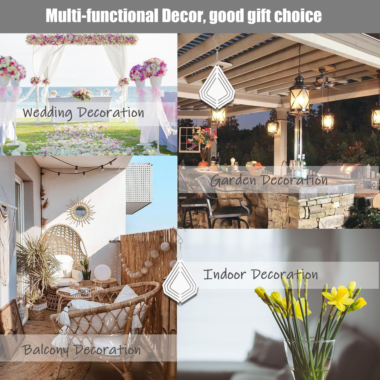 WindMage 12 Pack 4inch Sublimation Wind Spinner Blanks 3D Aluminum Metal Wind Sculpture Kinetic Spinners for Yard Garden Indoor Art Ornaments Xmas Hanging Decoration (Diamond) WindMage