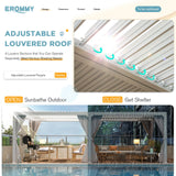 EROMMY 12x20FT Louvered Pergola Outdoor Sun Shade Shelter with Aluminum Frame and Adjustable Metal Rainproof Roof for Garden & Patio, Curtains and Netting Included, White EROMMY