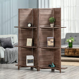 HOMCOM Room Divider, 4 Panel 67" Tall Wood Privacy Screen with 3 Display Shelves, and Folding Storage for Bedroom or Home Office, Walnut HOMCOM