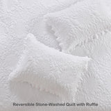 HORIMOTE HOME White Ruffled Quilt Queen Size, Stone-Washed Microfiber Lightweight Crinkled Farmhouse Rustic Shabby Chic Bedding Set, 3 Pieces Reversible Bedspread with Pillow Shams for All Season HORIMOTE HOME