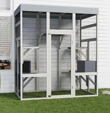 YZU 70.1" Wood Catio Outdoor Cat Enclosure Indoor Cat House with Waterproof Roof Top, 5 Platforms & 2 Resting Box, UV Resistant Gray (62.6 x 32.3 x 70.1 inches) YZU