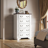 WLIVE Farmhouse Dresser for Bedroom, Wood Dresser with 5 Drawer, Chest of Drawers with Roman Metal Handle for Living Room, White WLIVE