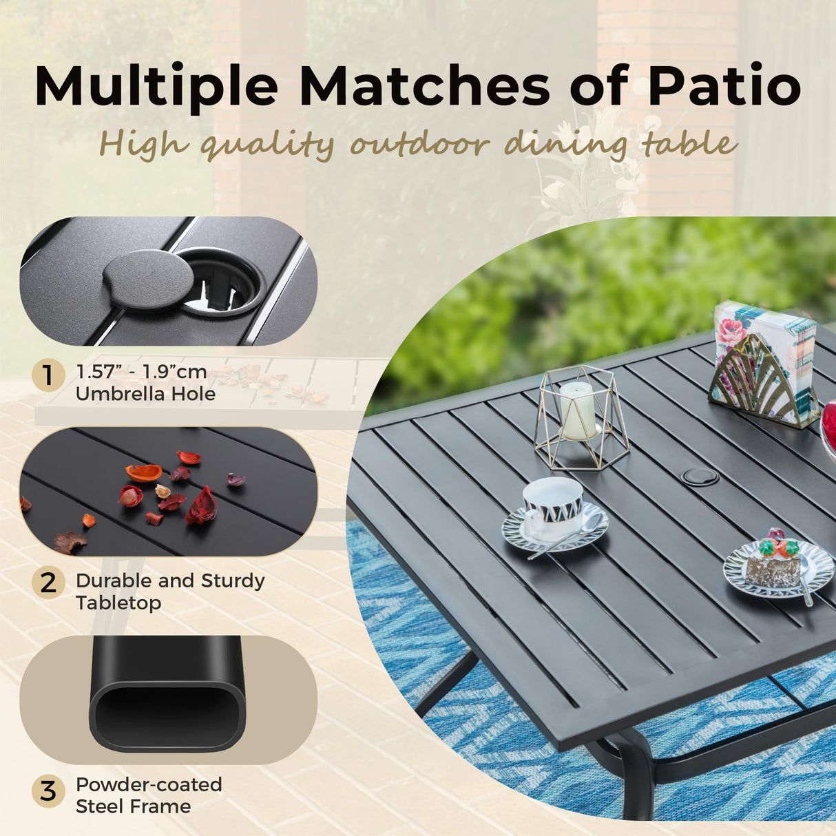 MIXPATIO 5-Piece Patio Table and Chairs Set for 4, Outdoor Dining Set with Blue Chairs and 37" Square Metal Umbrella Table for Deck Backyard Lawn MIXPATIO