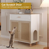 Cat Litter Box Enclosure Furniture Hidden Indoor 2-in-1 Wooden Cat House & Washroom Cabinet with Scratching Board Doors and Drawer, 31.5"x15.7"x34.6"H Faceket