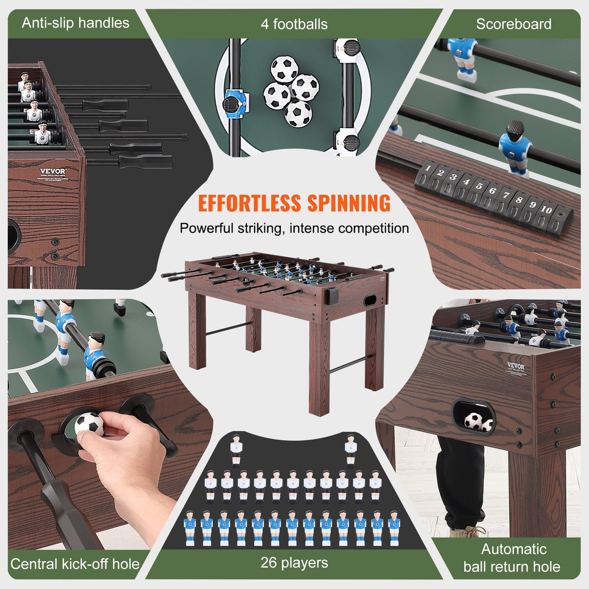 VEVOR Foosball Table, 55 inch Standard Size Foosball Table, Indoor Full Size Foosball Table for Home, Family, and Game Room, Soccer with Foosball Table Set, Includes 4 Balls and 2 Cup Holders VEVOR