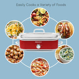 Elite Gourmet MST-5240 Casserole Crock Slow Cooker, Locking Lid Adjustable Temperature Keep Warm Oven & Dishwasher-Safe Casserole Pan, 3.5Qt Capacity, Red Elite Gourmet