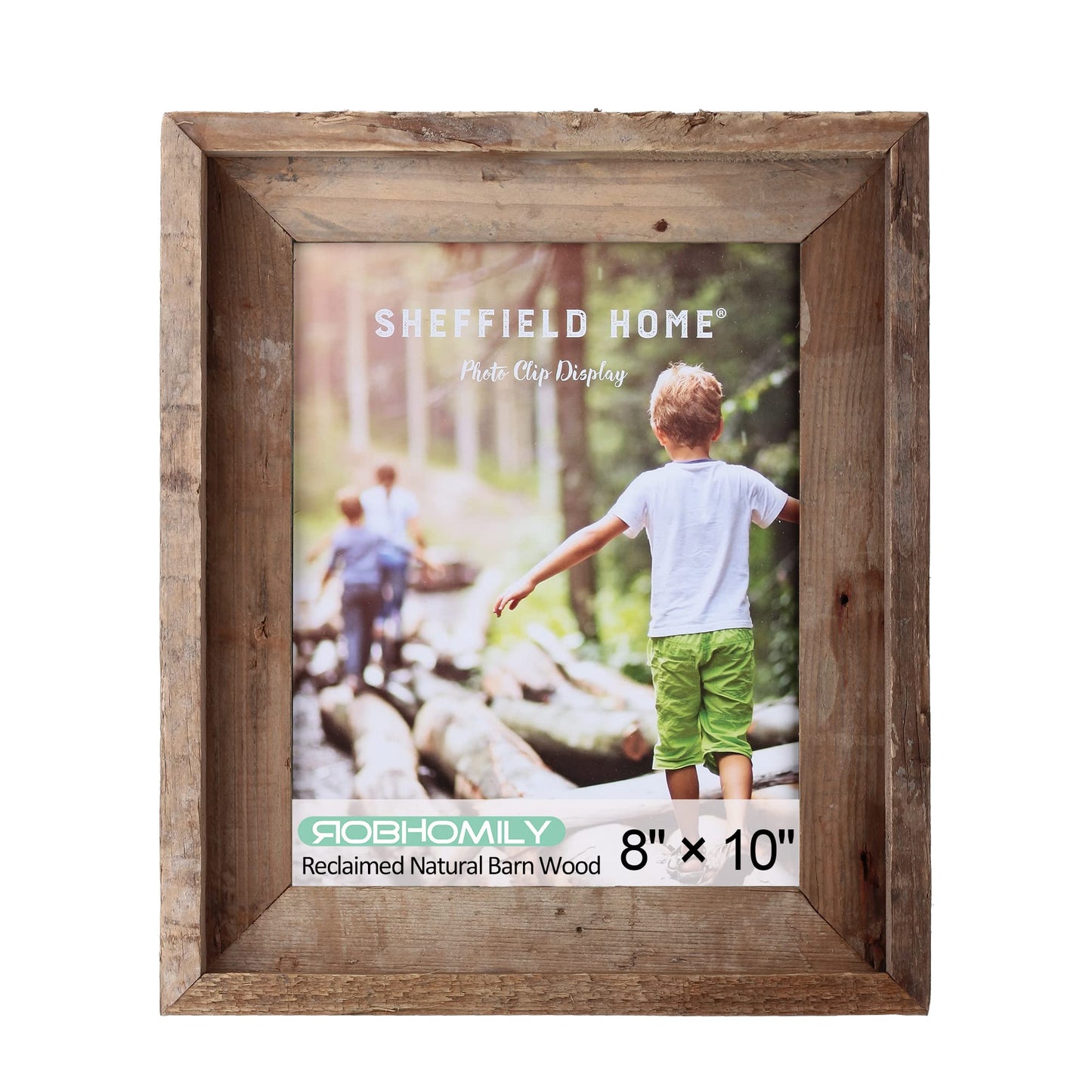 Robhomily Reclaimed Barnwood 8x10 Picture Frame,Farmhouse Rustic Distressed Wood Photo Frame, 100% Reclaimed Natural Barn Wood with Real Glass, Wall &Tabletop Frame for Home Decor.