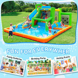 FBSPORT Inflatable Bounce House Water Slide, Bounce House for Kids Indoor Outdoor Bouncy House with 550W Blower, Water Bounce House with Slide Ball Shooting, Water Gun, Splash Pool, Bounce Area, Hose FBSPORT
