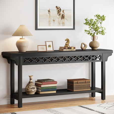 Tribesigns 70.8-Inch Solid Wood Long Console Table, Farmhouse Entryway Table with Storage, Narrow Sofa Table Grey Couch Table for Living Room Entryway Hallway (Black) Tribesigns
