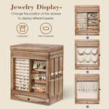 Honiway Jewelry Box for Women, 5 Layer Rustic Wooden Jewelry Organizer with Glass Window, 4 Drawers, Mirror, Large Jewelry Storage Display for Earrings Rings Necklaces Bracelets (Rustic Brown) Honiway